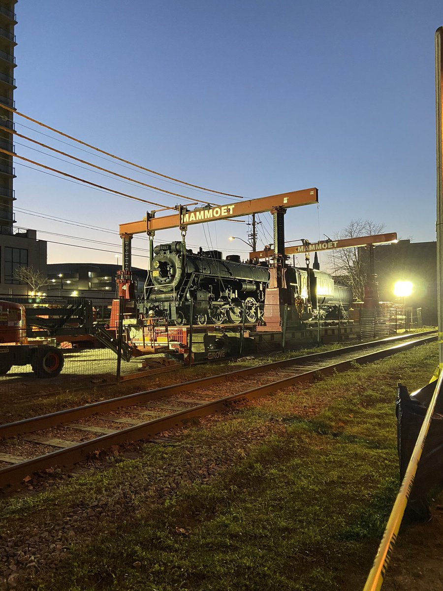 DannaGuelph's tweet photo. By the end of the day, Locomotive 6167 arrived in its new home. Successful day and still pretty cool to see the move (online @guelphmuseums). The whistle has blown!  Thx @cityofguelph @guelphmuseums @_S_Stewart @Colleen_Clack @tammyadkin https://t.co/93HLuDVuLw