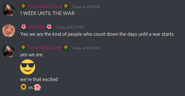 SpringSmpS2's tweet image. We're recording the war in ONE week! Get excited... 👀(ignore the fun nicknames we have)