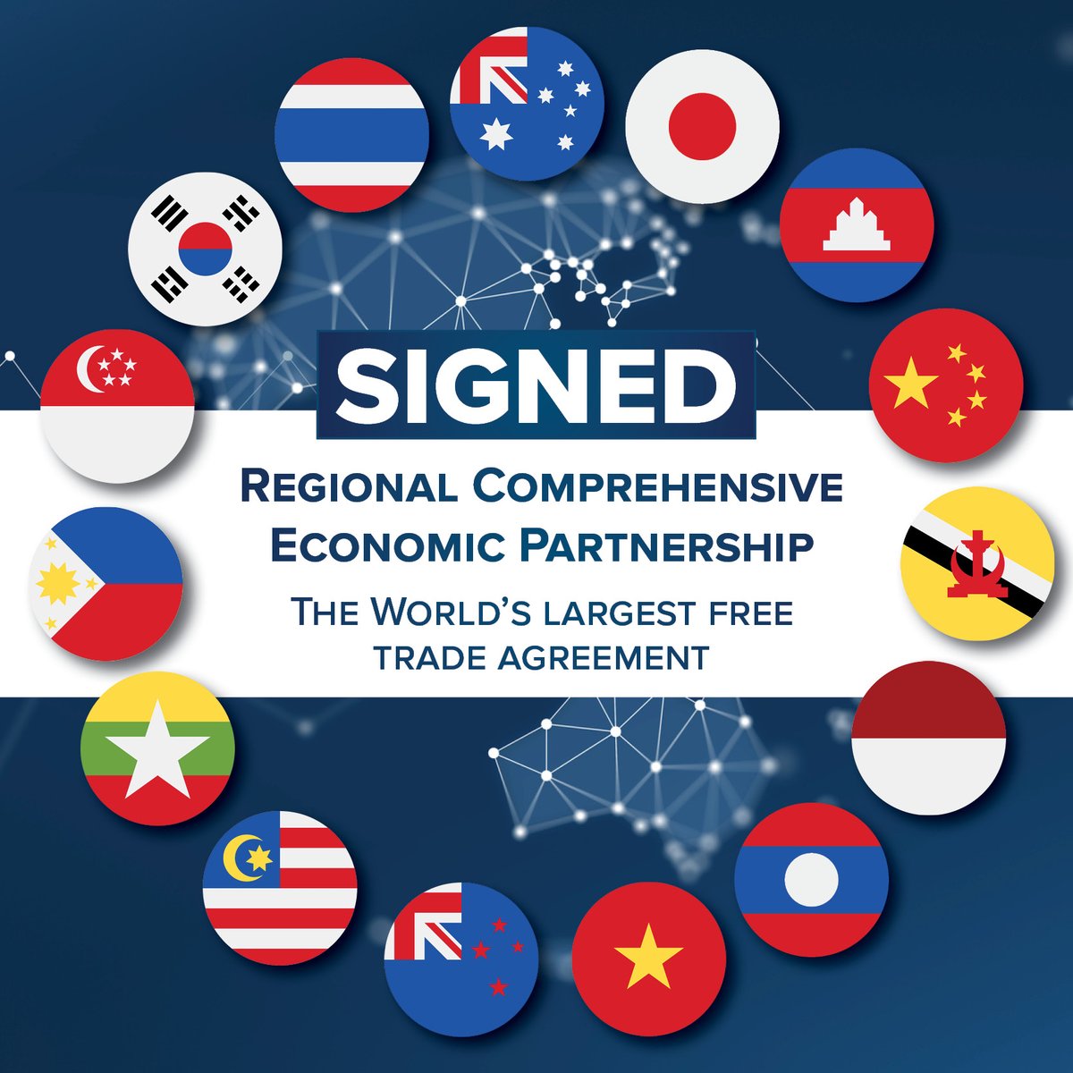 Australian businesses &amp; farmers are set to benefit from export opportunities after Australia along with 14 Indo-Pacific nations today signed the Regional Comprehensive Economic Partnerships - a single framework to improve trade in goods, services &amp; investment across the region.