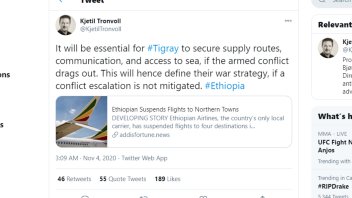 Let's remember Tronvoll decided to play armchair tactician for the Tigray forces. BTW, what the hell was he suggesting in terms of "access to the sea"? Invading another sovereign country? Enticing an ally? In other words, some light war-mongering while he pushes "talks."
