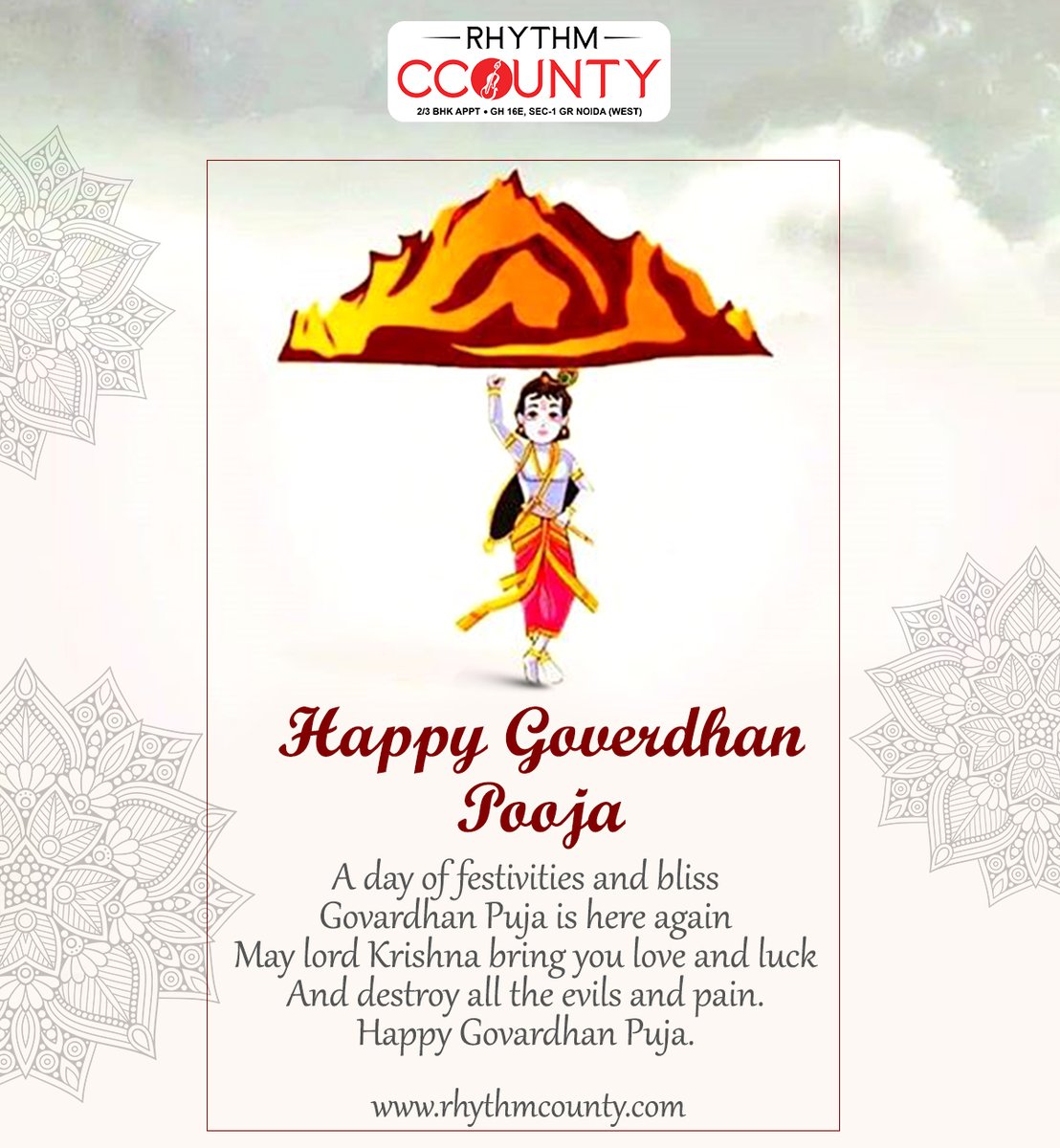RhythmCCounty's tweet photo. Rhythm CCounty wishes all a very happy Goverdhan Pooja! #goverdhanpooja #happydiwali #Diwali #diwaliwishes #rhythmccounty #realestate https://t.co/CmpT8xYGx6