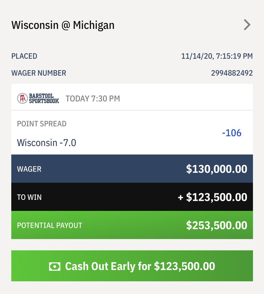 stoolpresidente's tweet photo. Congratulations to whatever disillusioned Michigan alum who  made this bet.  Brilliant. https://t.co/2v36i0Yjpa