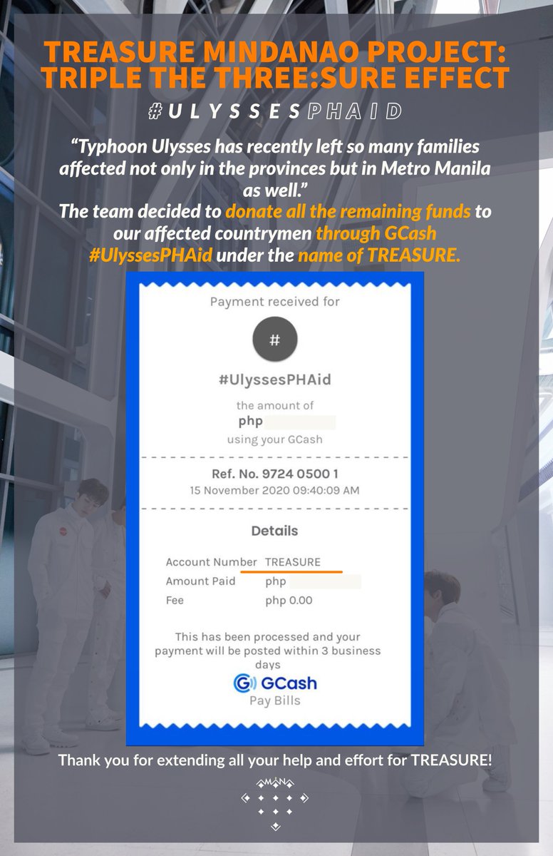 TreasureMinPH's tweet photo. #TREASURE MINDANAO PROJECT - TRIPLE THE THREE:SURE EFFECT #UlyssesPHAid

Our team decided to donate ALL the remaining Genie funds to our affected countrymen through GCash #UlyssesPHAid under the name of @treasuremembers.

https://t.co/glHy3ZpZa9
OUR COOL TREASURE https://t.co/jti8ZcmUPy