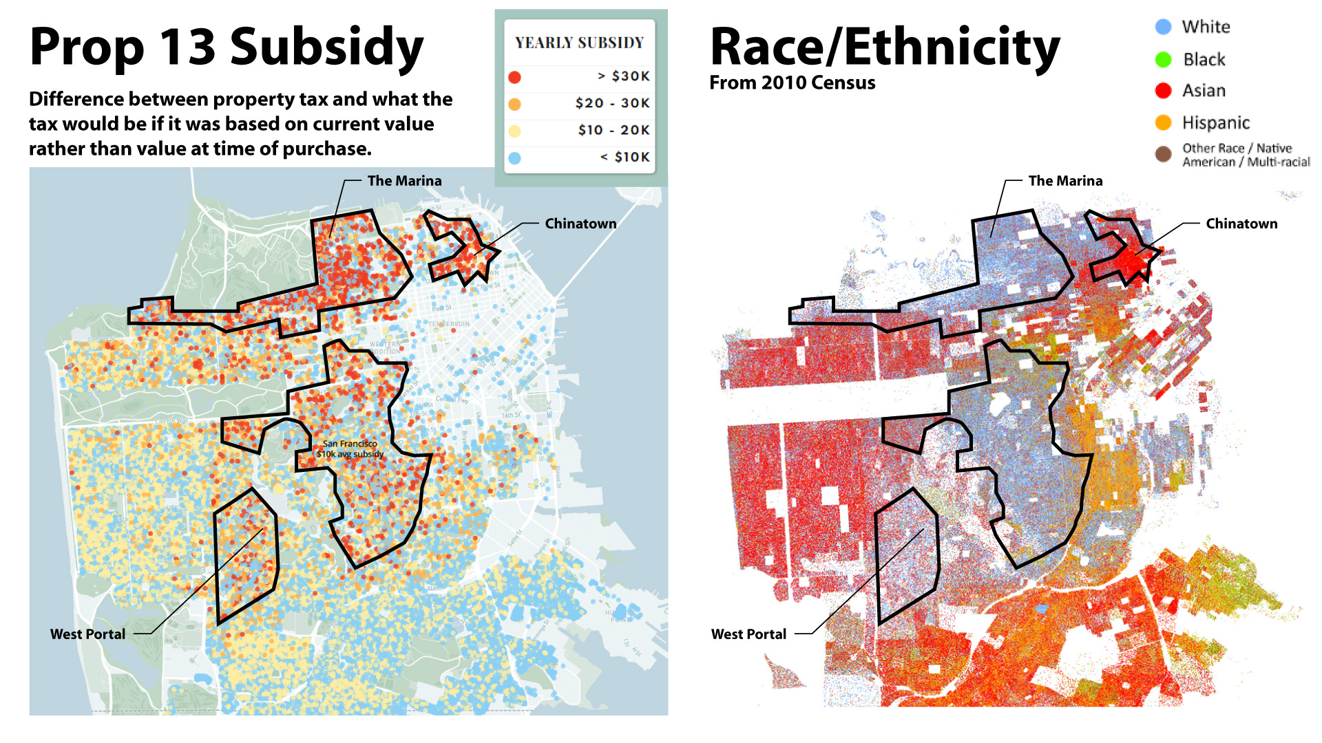 Sf Prop Info Map Alfred Twu On Twitter: "Sometimes A Map Gives Off A "Haven't I Seen This Map  Before?" Vibe. Left: Size Of Prop 13 Property Tax Subsidy That Homeowners  Who Bought A Long Time