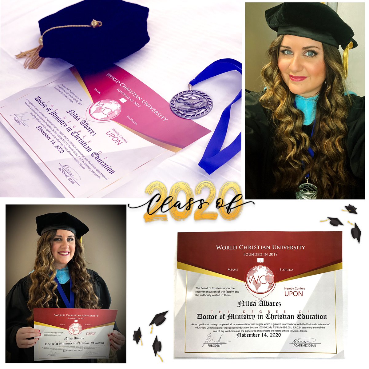 Nilsaalvarez's tweet photo. “They who sow in tears shall reap with joyful singing.” Psalms 126:5 #ClassOf2020 #DoctorStatus #Thankful #WCU #HonoredToServe #Ministry #MyPassion #ChristianEd #TeamAlvarez #Humbling #VirtualCeremony #GTG 🙏🏼 https://t.co/KIJan5gPSA