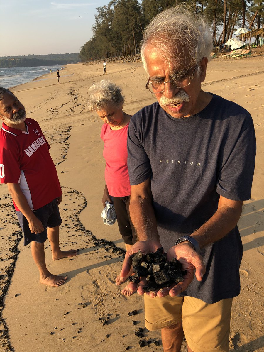 milindalvares's tweet photo. We found coal washed ashore at Querim beach yesterday. This the state today, can imagine what will happen to our beaches if they continue with the coal hub project. It’s not just #SaveMollem, it’s all Goa. #GoyantKolsoNaka https://t.co/dyGqdsgFf5