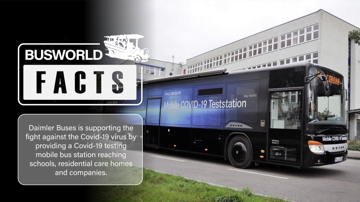 busworld's tweet photo. Daimler Buses is supporting the fight against the Covid-19 virus by providing a Covid-19 testing  mobile bus station reaching schools, residential care homes and companies.

@DaimlerTruckBus 

#BusworldFacts #Busworld #Covid19 https://t.co/WokjdRzN4l