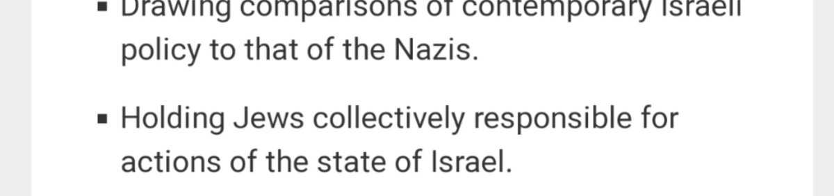 Next, it states the majority of the definition focuses not on Jews, but on Israel. Here are a few of these examples. Can you see anything in them that would ban reasonable criticism of Israel, its Government or its policies?