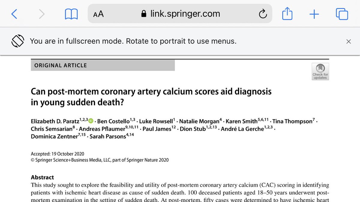 Can CAC scores be performed post mortem (yes), help Dx cause of death (somewhat) and avoid invasive post-mortem exams (no)? Thanks to EndUCD team for support in evaluating this novel technique in Ix of young sudden death <a href="/BakerResearchAu/">Baker Institute</a> link.springer.com/epdf/10.1007/s…