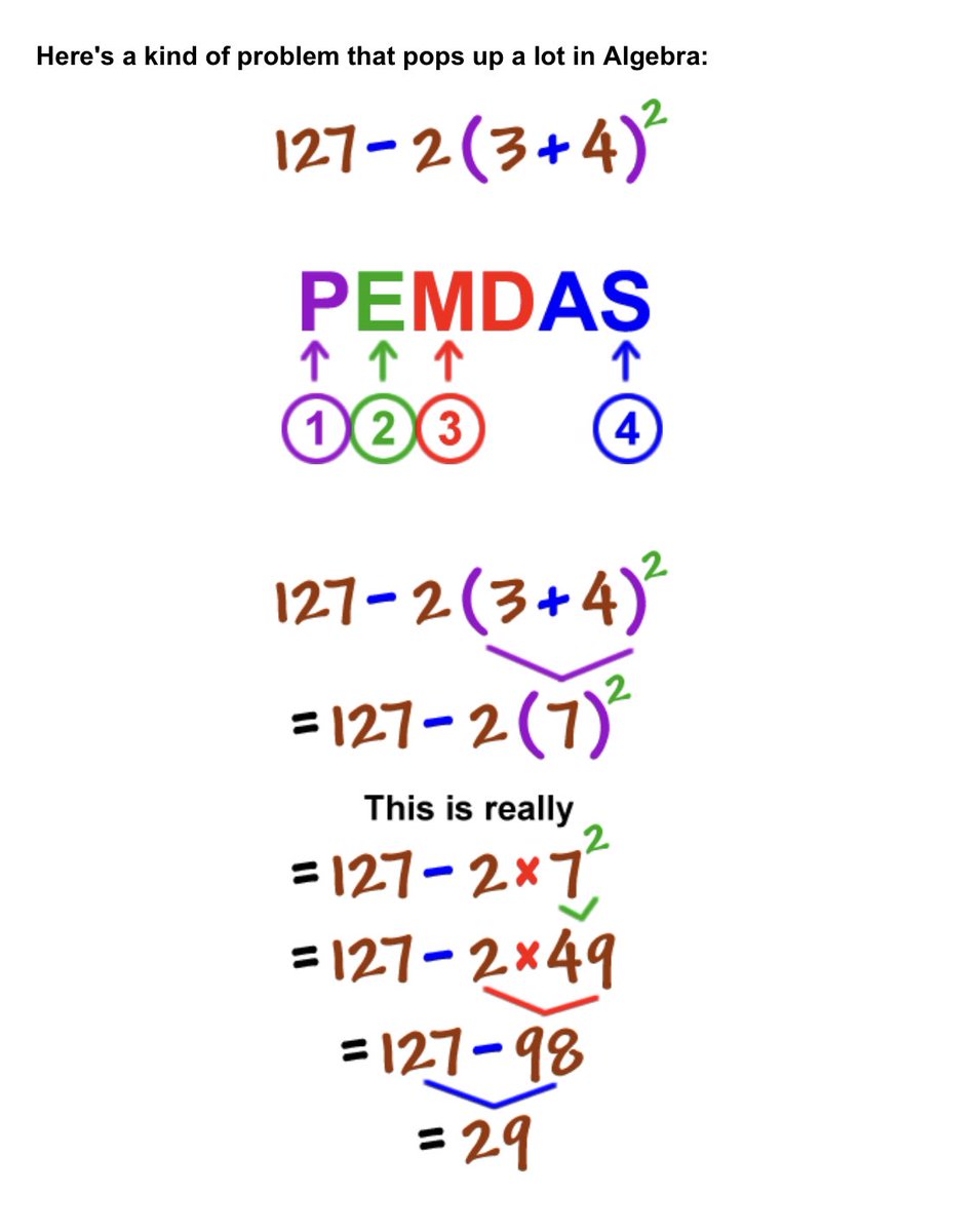 MisterMoosh's tweet photo. @BisexualLeo @GabbieHanna You can’t do everything about a set of parentheses (or the singular parenthesis) because a lot can be done to it. For instance it can have both a number being multipled to it and an exponent. So the P in PEMDAS is just inside the parenthesis. https://t.co/Hmdhy8545U