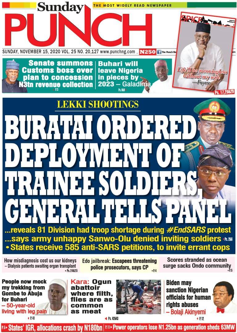 MobilePunch's tweet photo. NOVEMBER 15 - HEADLINES https://t.co/7TFBMnjmcE