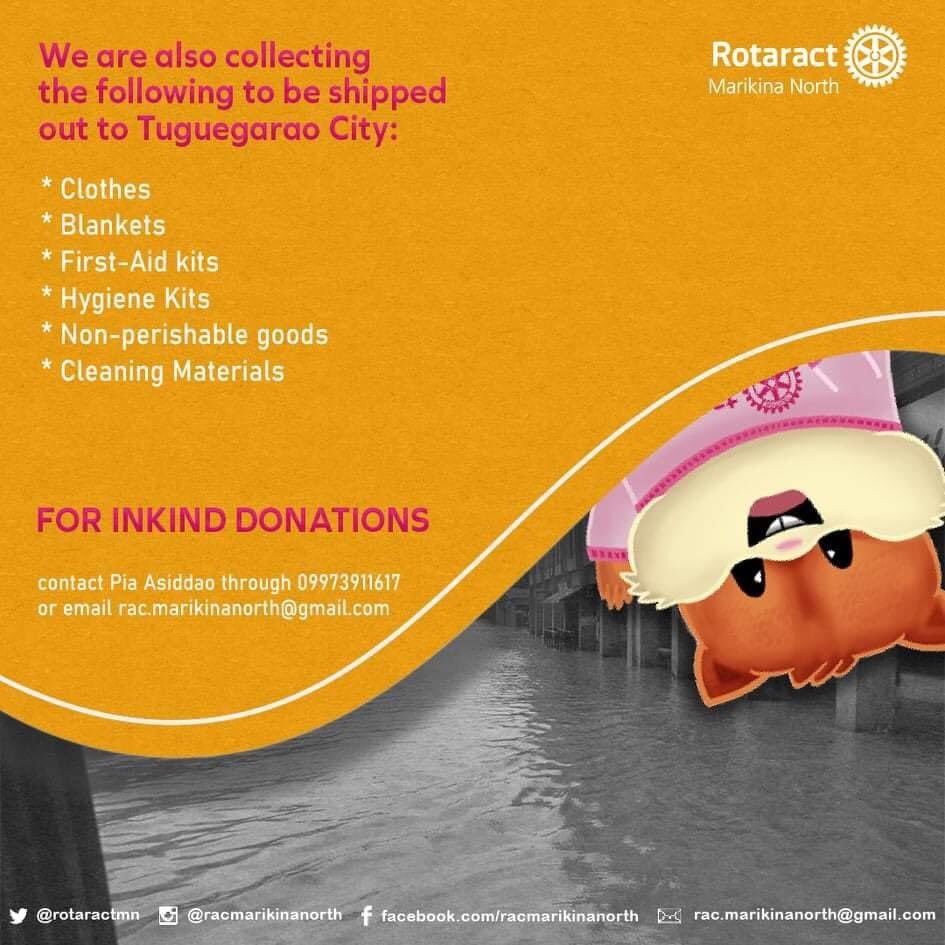 RotaractMN's tweet photo. How can we be with our kababayan at this time of crisis? #UlyssesPH #RescuePH

We are accepting in-kind donations for Tuguegarao City until Wednesday, November 19, 2020, so we can wash the clothes and ship the donations by Friday, November 21, 2020. https://t.co/p1EZrzdQ6h