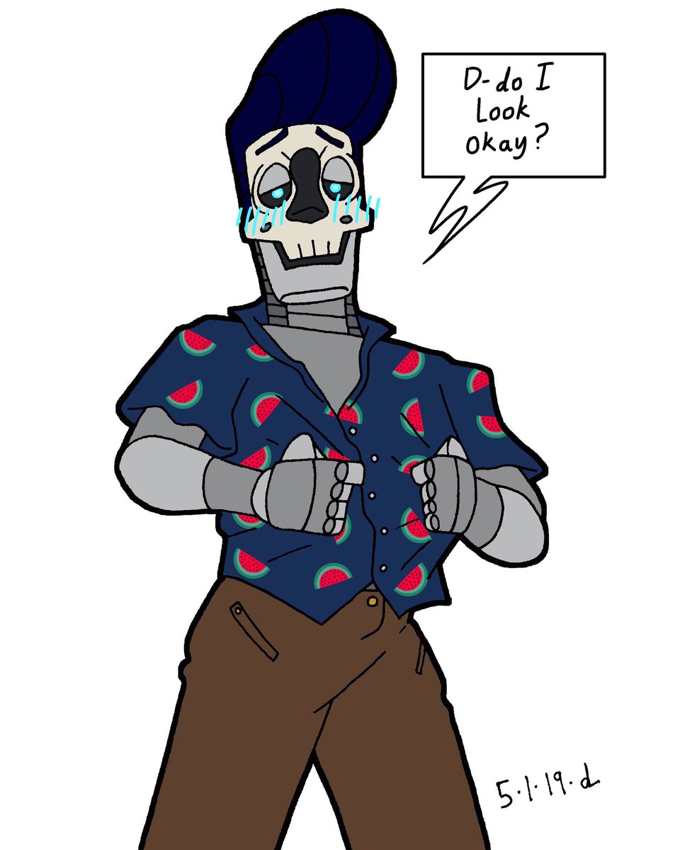 Picklerocketart's tweet photo. Here's a year and a half old pic of Grimm wearing one of my outfits! Do you think he looks okay? 👀
🤖💙
#TheBarBots #picklerocket #webcomic #webcomics #tbb #robot #robots #originalcharacter #characterdesign #fashion #digitalart #comic #comics #oc https://t.co/nI17t5E1do