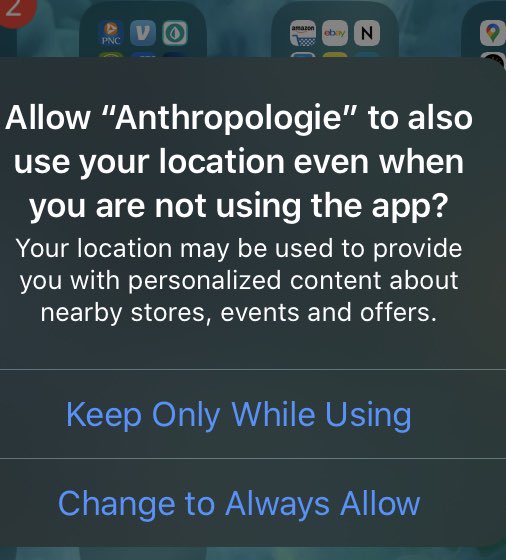 okofosho's tweet photo. @Anthropologie why isn’t there an option to not share my location period? https://t.co/hGxxQ1Gk17