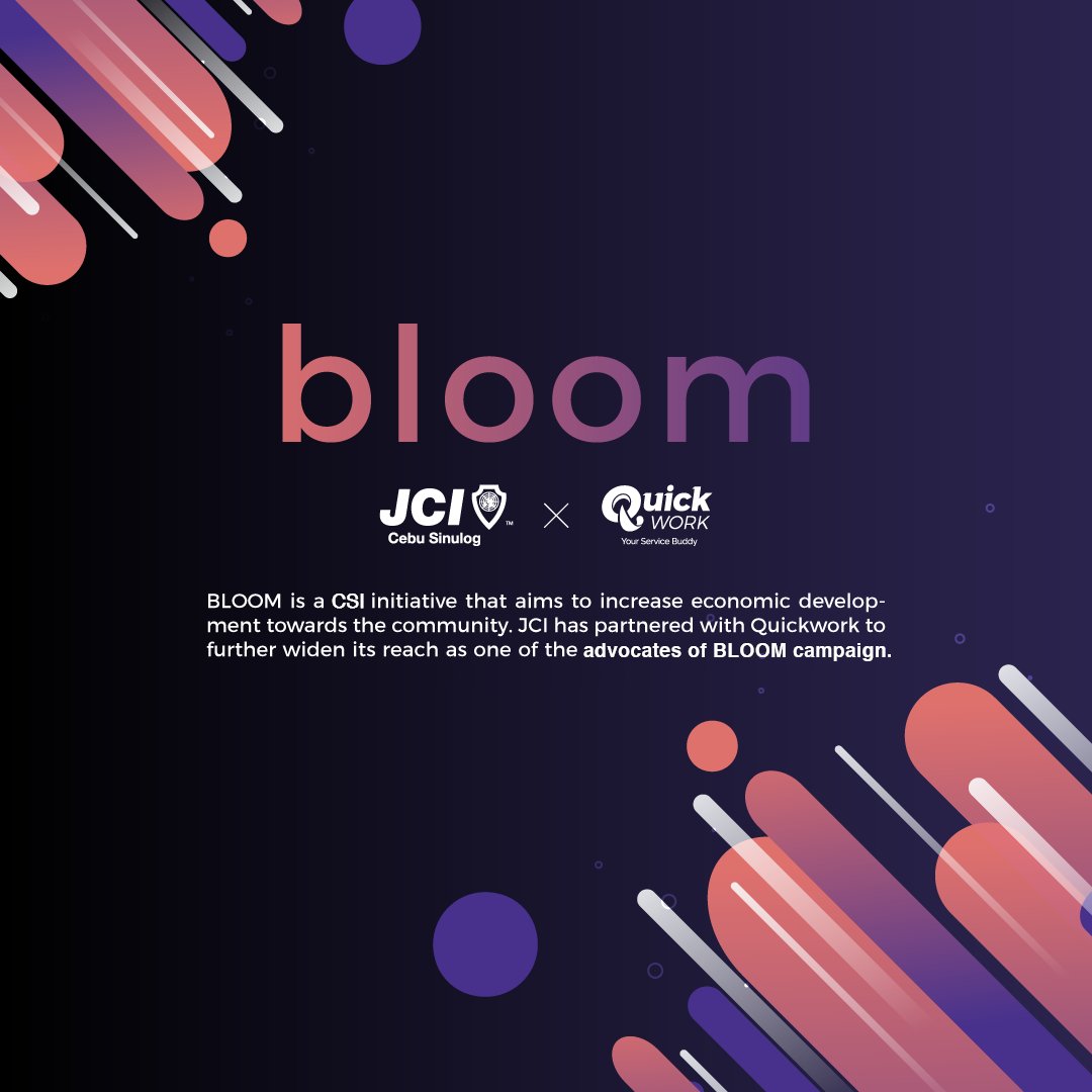 QuickWorkph's tweet image. JCI Cebu Sinulog is proud and happy to announce our official partnership with @quickworkph! The partnership is a JCI CSI initiative which aims to increase economic development towards the community. 

Let&apos;s BLOOM all together CEBU!

DOWNLOAD THE APP NOW!
bit.ly/30q3rWE