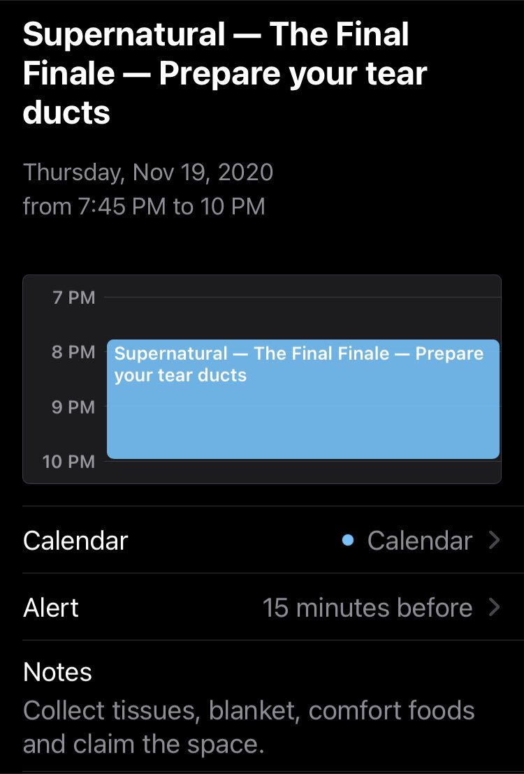 SockMonkeysRus's tweet photo. I made this “event” when we first got the date for the final episode. 

I was looking at my schedule &amp; couldn’t help smiling a bit at my event title &amp; notes. I’m as ready as I can be. 

I liked Jake Abel before, but now?? 🤯 Dude’s talented!
This is gonna be a good finale. https://t.co/UzT619f9UN
