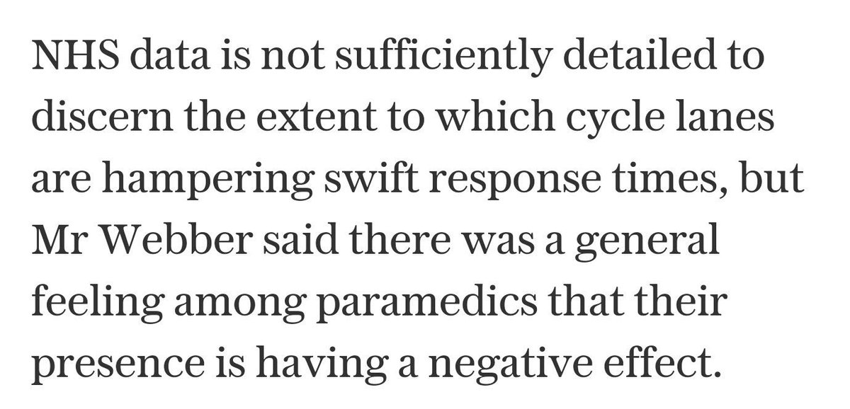 When pushed, articles had to admit that there is no data that specific cycle lanes cause delays to ambulances.None of the articles referenced that new cycle lanes were actually being used on 999 calls to cut past congestion caused by motor vehicles.