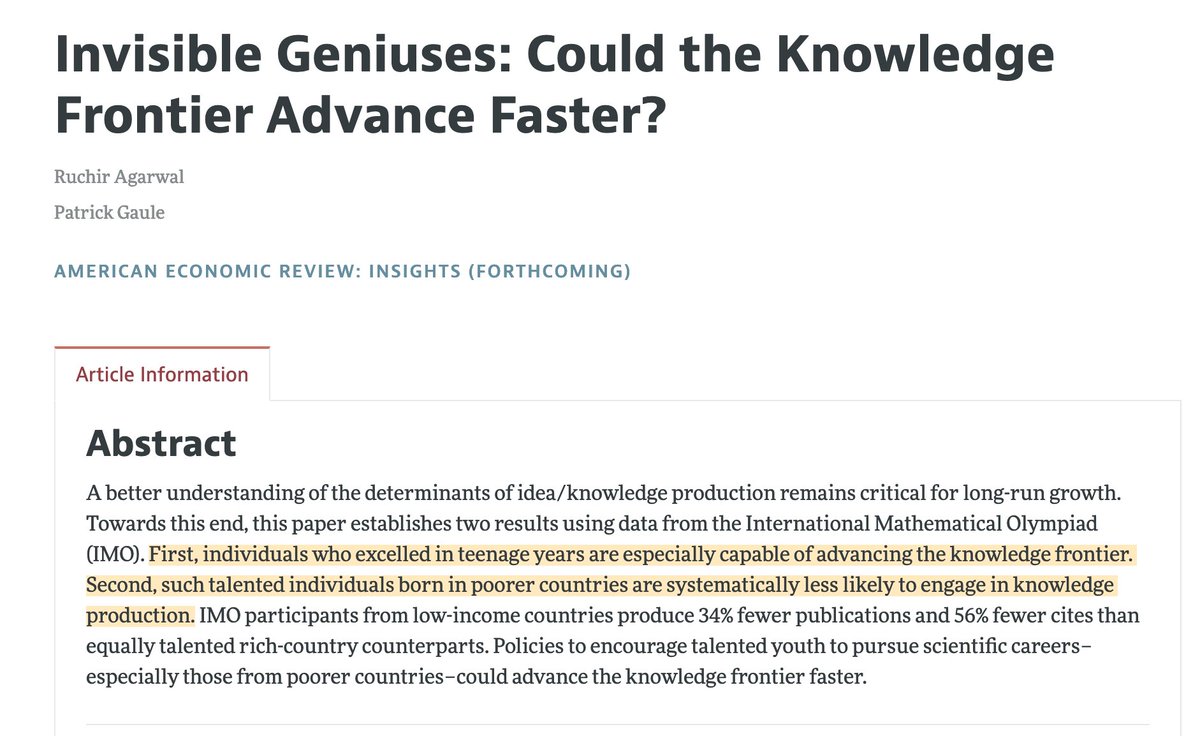 If talented young people live in poverty we are all losing out.

The paper ‘Invisible Geniuses’ is forthcoming in the American Economic Review.

The Working Paper version is here imf.org/-/media/Files/…