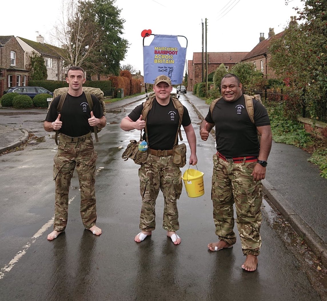 brannigan001's tweet image. Troops from @21Engr are tabbing 14 miles #barefoot towards #Ripon today for #hopeforhasti . Good luck lads! justgiving.com/fundraising/be…