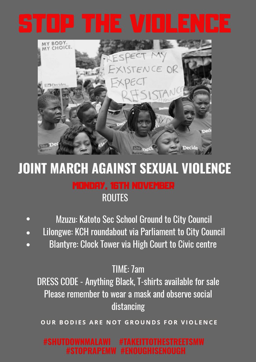 ShutItDownMw's tweet photo. BLANTYRE! CHANGE OF ROUTE
Please Note, Blantyre March will start from Clock tower via High Court to Civic Centre https://t.co/hJvtDR1e7J