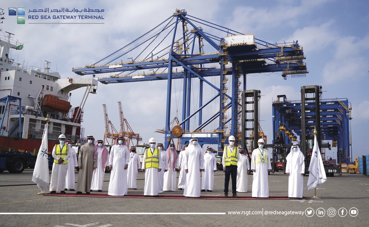 redseagateway's tweet photo. #RSGT has taken delivery of two state-of-the-art remote-controlled (STS) cranes that can handle ULCS and 10 hybrid-(RTGs), as part of the planned expansion of its capabilities to meet customers demand for Mega vessel capacity. 

@Maersk
@cmacgm
@COSCOSHIPPING https://t.co/SuDdypzr82