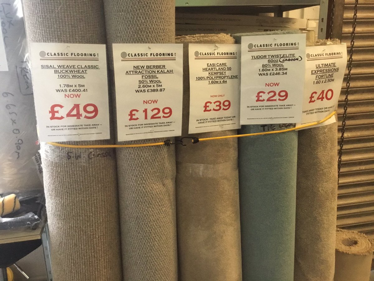 Did you know we have a number of room-sized remnants in stock for immediate take-away or fitting within days ?   For the duration of lockdown they’re reduced .....   All Wool Content Carpets are £9.99 sq m , and all man-made content ones are just £7.99 sq m. Some real bargains !