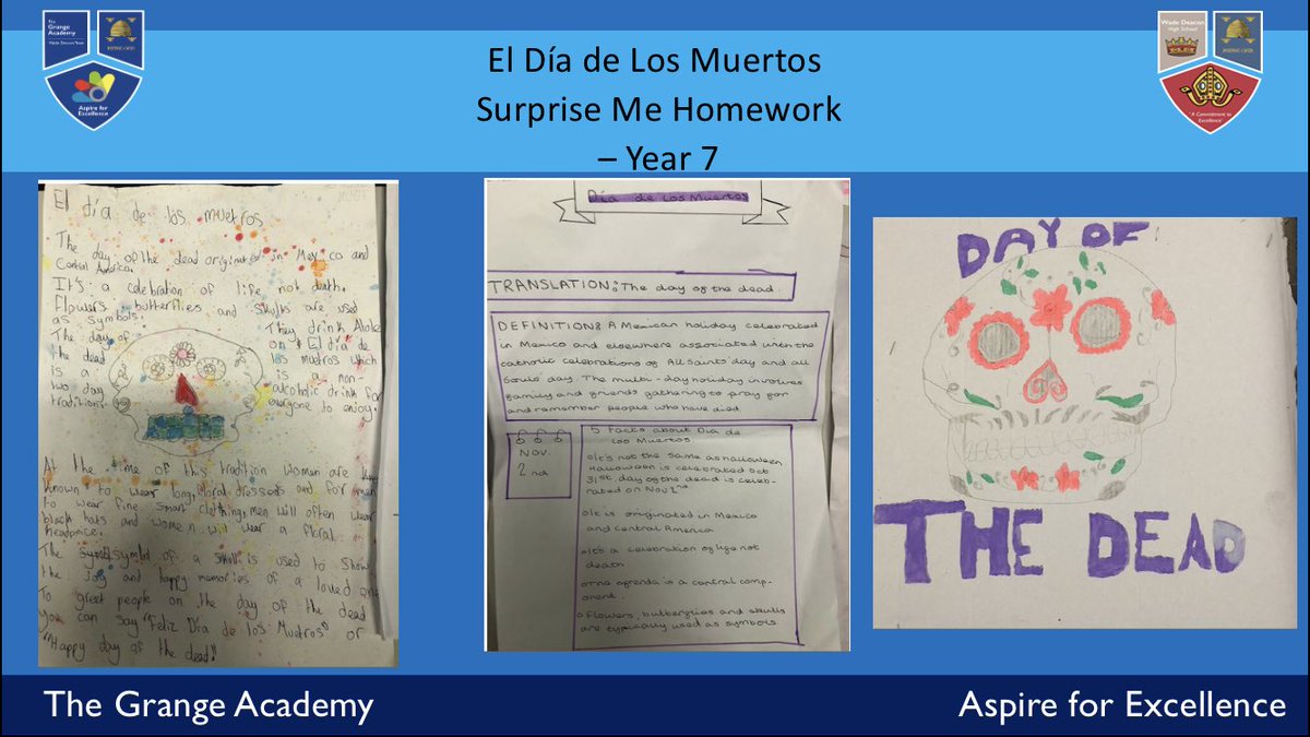 grange_mfl's tweet photo. Wow! Year 7/9 Surprise Me Homework based on El Día de los Muertos! We were certainly surprised at these wonderful examples of students who have gone above and beyond! Well done to all! 🇪🇸💀 #aboveandbeyond #surprisemehomework #eldiadelosmuertos #fantastico https://t.co/kiuLhwhOfF