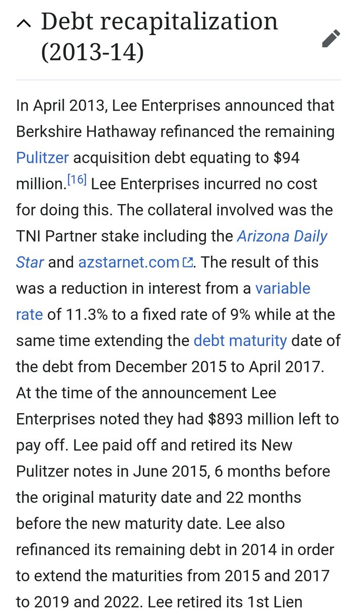 Lee Enterprises financial restructures during which their Arizona Daily Star (acquired thru Pulitzer buy) was collateralized.  http://a-mountain.com/?tag=mary-junck 