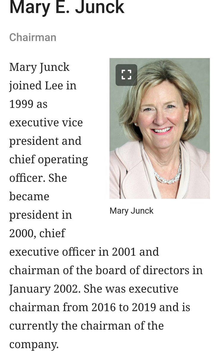 Current Chair of Lee Media is Mary Junck.