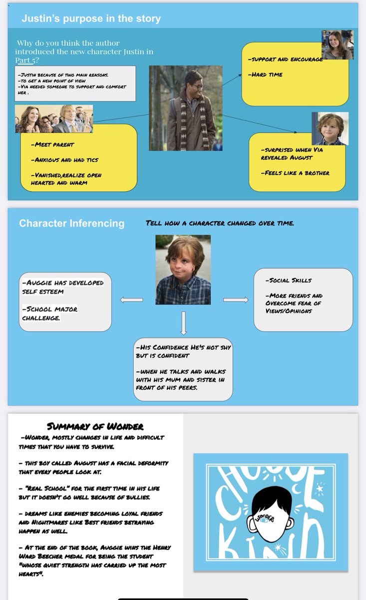 ArunaPant4's tweet photo. No doubt #wonder has been one of my best #multimodaltext lessons this year! Every week Ss were explicitly taught a #comprehensionstrategy. Ss presented via graphic organises #integratingICT #motivationandengagement @learnPSNSW #choosekindness @amyhuggett1 https://t.co/wWs4C1tWgp