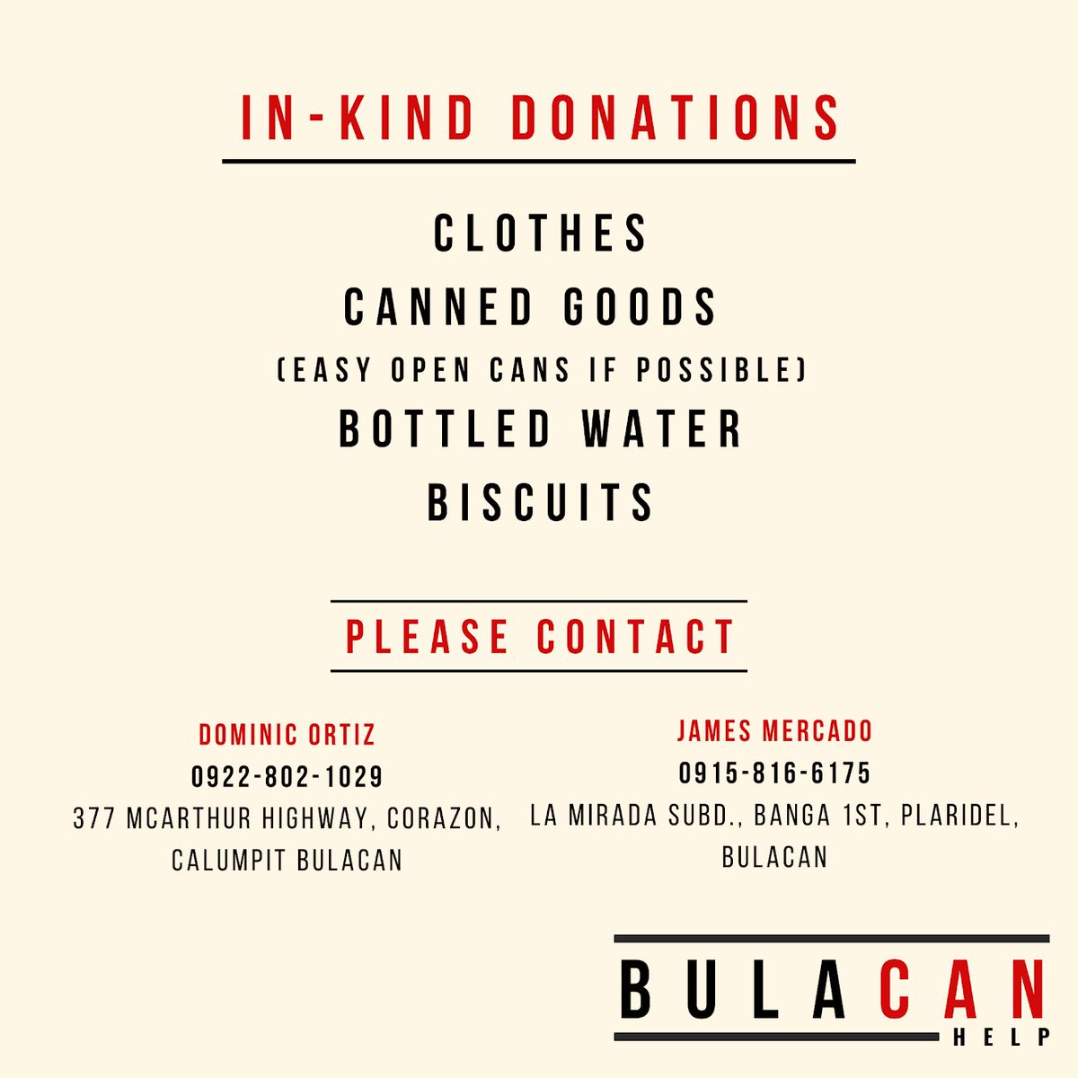 reignofraiden's tweet photo. 🚨 CALL FOR DONATION 🚨
In line with our donation drive for Cagayan, we also extended our help to Bulacan through @BulaCANhelp. You can directly donate to them with monetary and in-kind donations.
#ReliefPH
#BulacanNeedsHelp
#BulacanNeedsHelpNOW https://t.co/m08wkJEcA4