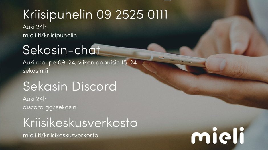 SusaWinter's tweet photo. Keskusteluapua saa tänäänkin, soittamalla ja kirjoittamalla.
Akuuteissa tilanteissa aina 112.
#itsemurhienehkäisy #puhelinauttaminen #verkkoauttaminen
https://t.co/SRfTmfOm4h | https://t.co/AKkTozRaAv | https://t.co/xPPtNgVDOI | https://t.co/997i1s2uvB | https://t.co/CEyD8fK4hF https://t.co/L0oInbi9ZR