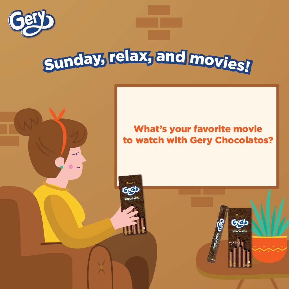 geryphilippines's tweet photo. Sundays are for movies and relaxing, and a little bit of Gery chocolatos will even make it better! 

What’s your favorite movies to enjoy Gery chocolatos with? 📺  

#GeryChocolatos #GeryHappy #GeryMakesYourDay https://t.co/6lEDrTCM7z