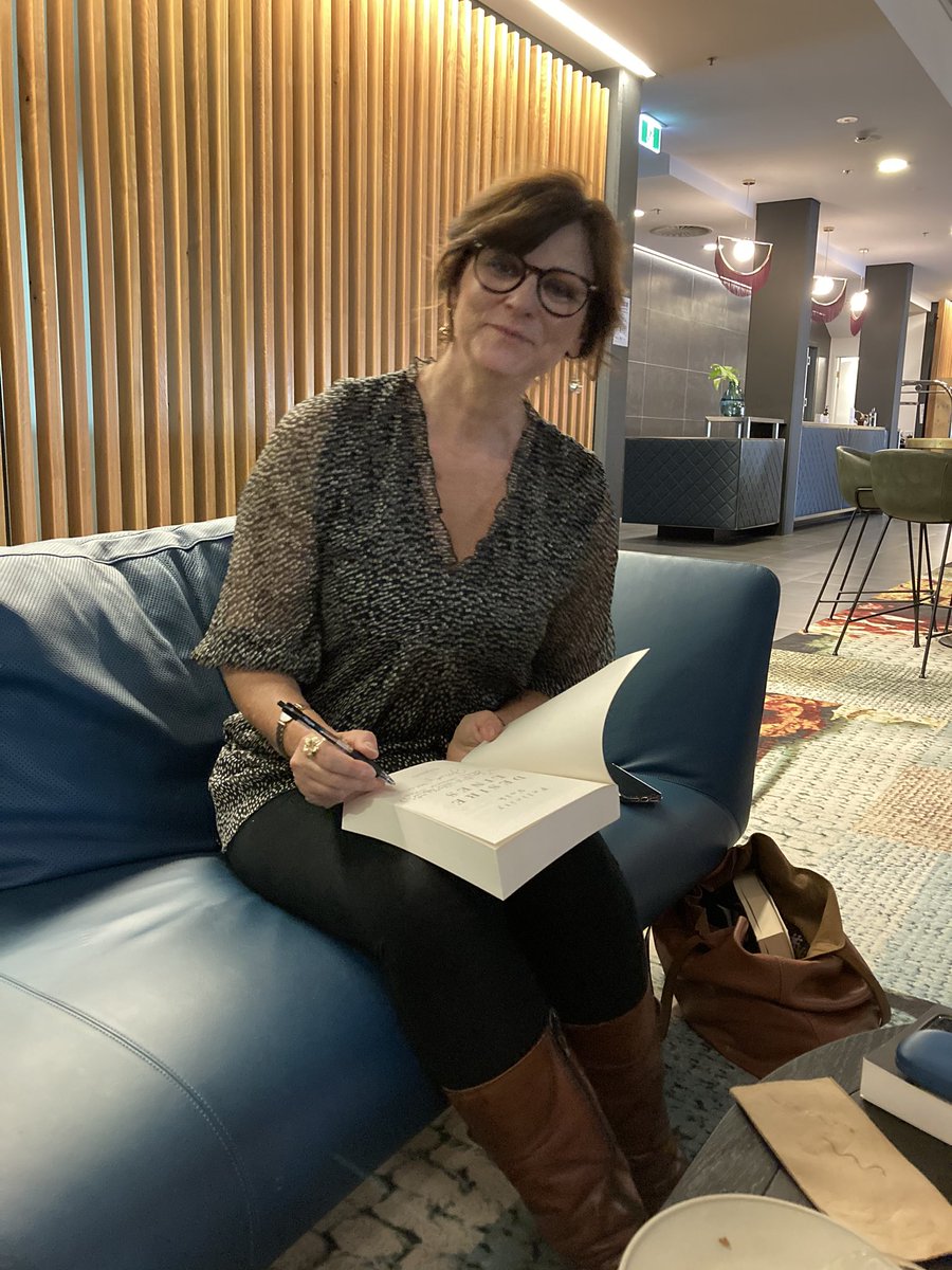 sally_troy's tweet photo. @JaneCaro Felicity Volk signing her wonderful novel Desire Lines! Robbed of a launch by covid. Would you like a copy? #desirelines #robbedbycovid #supportourcreatives #felicityvolk https://t.co/FvJyWKx8pw