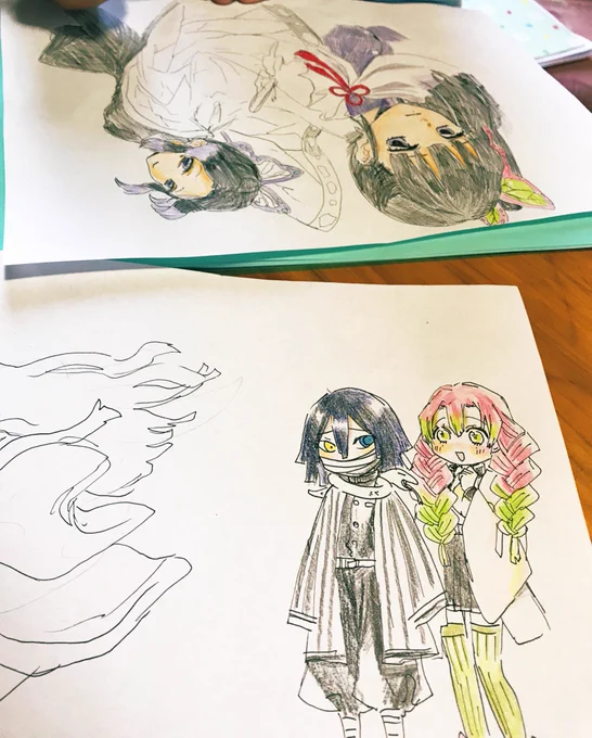 @mh_jd_ar_kt 蜜璃ちゃんを隣に描けと言われて描きました(奴隷) 