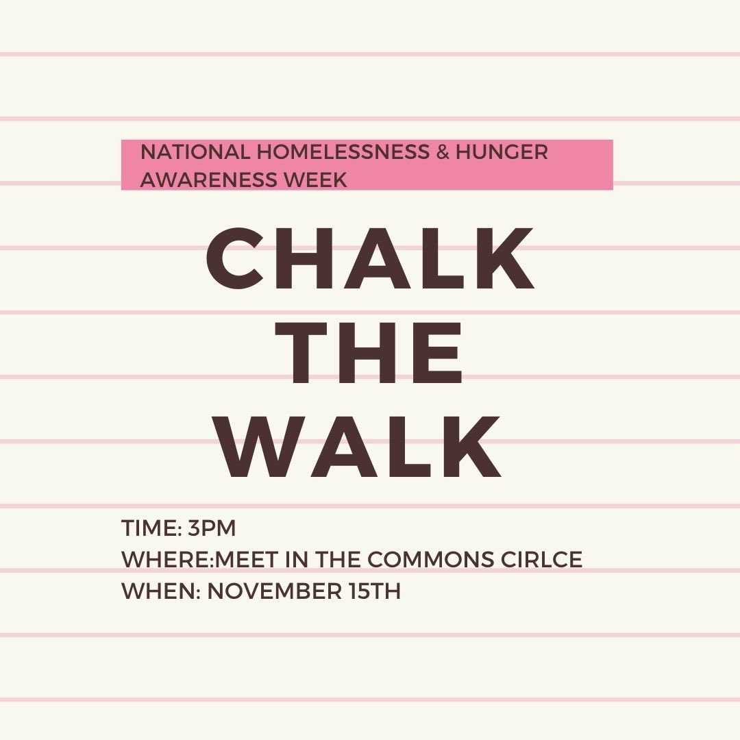 It’s National Homelessness &amp; Hunger Awareness Week from November 15th-21st! Come join SALT Sunday for Chalk the Walk to help spread awareness! Chalk will be provided! The link to sign up for the events is in our bio! We to see you all there! Make sure to keep an out other events!