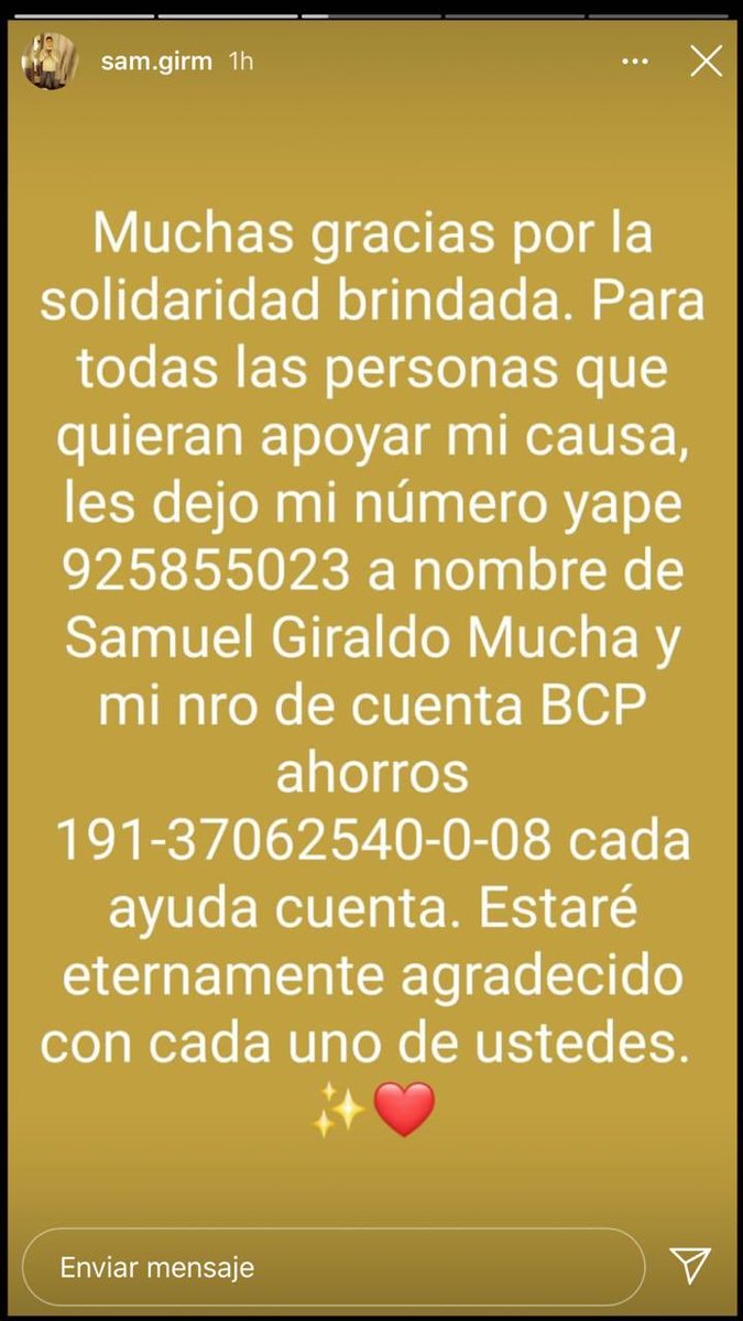 arnoldsuarezg's tweet photo. POR FAVOR DIFUNDIR A UNO DE LOS HERIDOS EN LA PROTESTA, ES AMIGO MÍO Y LES PIDO AYUDA.

YAPE: 925855023
BCP: 191-37062540-0-08

LES PIDO COMPARTIRLO 🚨 https://t.co/7NfrhbRWCk