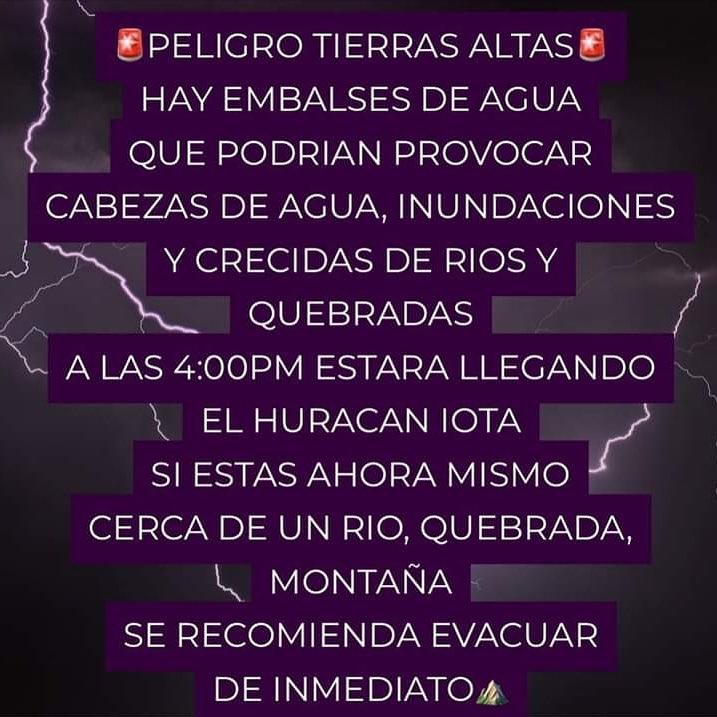 Hurricane eta left incommunicado, took houses, people, took complete roads and now comes another devastation with hurricane iota
