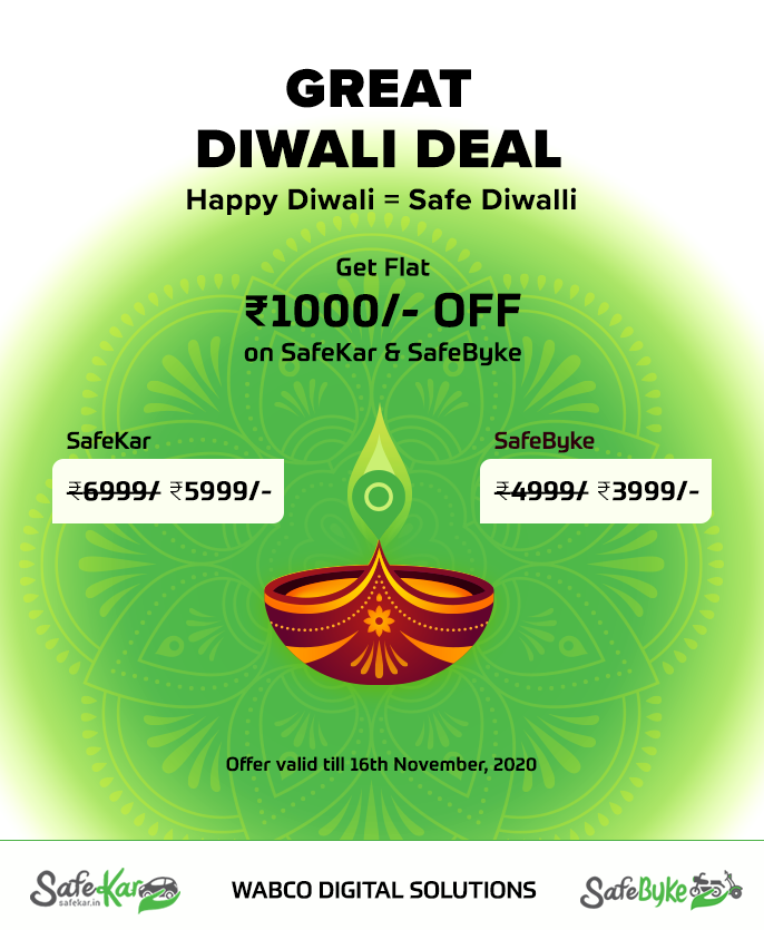Assettrackr2's tweet photo. Light up your Diwali Celebrations with our Great Diwali Deal...
Please visit https://t.co/PGMZ9p5gcd and use promocode 'ATDIWALI' to get Rs.1000 off on SafeKar and SafeByke GPS Trackers. Offer valid till 16th Nov.
#connectedcars #gpstracking #vehicletracking #offers #Diwali2020 https://t.co/oAbCX2b7Pv