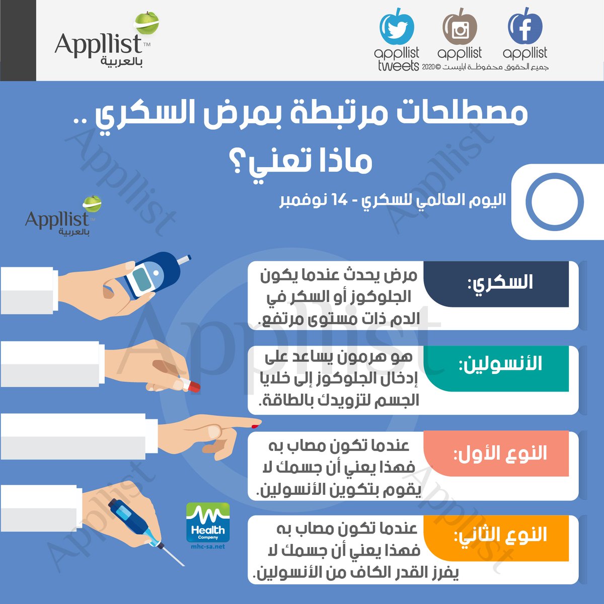 مصطلحات مرتبطة بمرض #السكري.. ماذا تعني ؟ 
#اليوم_العالمي_للسكري 
#WorldDiabetesDay 
#فيروس_كورونا 
#أبليست_بالعربية
#انفوجرافيك 
#صحة 
#صباح_الخير