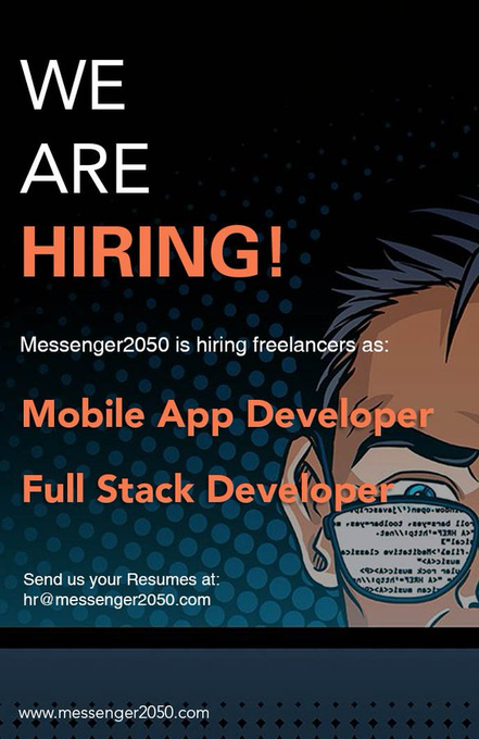 HiTech2050's tweet photo. Messenger2050 is hiring freelancers as Mobile App Developer and Full Stack Developer.

Join at https://t.co/bJvaUU8mUz https://t.co/Xp4H0mDa3o