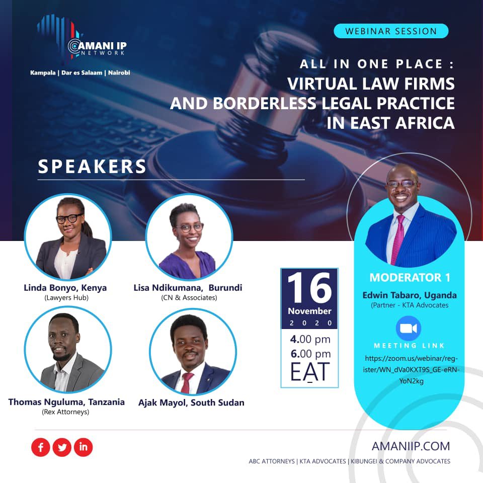 kta_law's tweet photo. Mr. @TabaroEdwin will be moderating a regional conversation around “Virtual Law Firms and Borderless Legal Practice in East Africa”

Follow this link; https://t.co/AKLkSurNr7    to be a part of the discussion tomorrow from 4-6pm EAT. https://t.co/tkkAGOVZxs