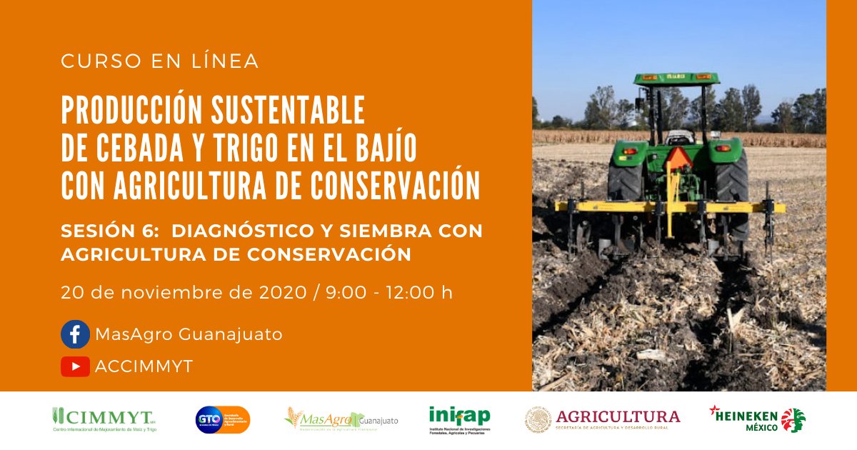 #CapacitaciónEnLínea | Curso dirigido a los productores de #cebada y #trigo de El Bajío en México. ¡Los esperamos!

🗓️ 20 de noviembre, 2020
🕘 9:00 a 12:00 h (GMT-6)

<a href="/Agricultura_mex/">Secretaría de Agricultura y Desarrollo Rural</a>
@SDAyR_GTO
<a href="/inifap/">INIFAP</a>
<a href="/HeinekenMexico/">HEINEKEN México</a>