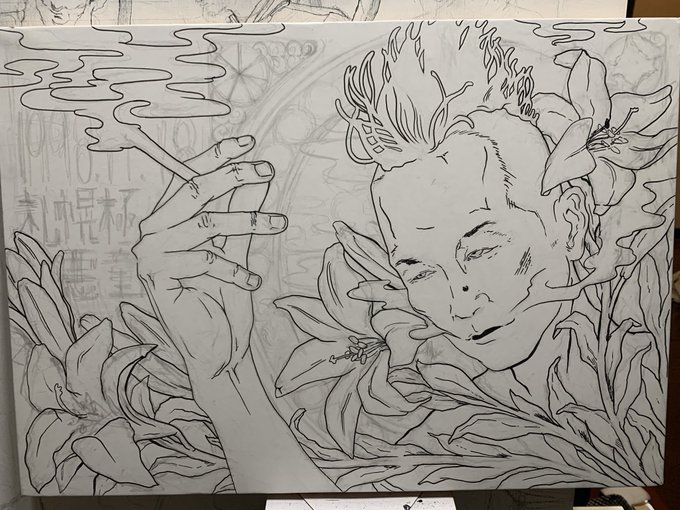 友達の誕生日の為に描いてる絵が楽しすぎて、過程あげちゃう 