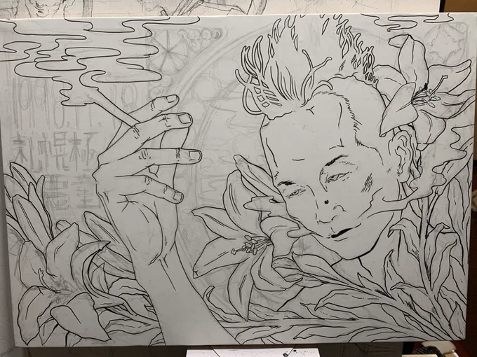 友達の誕生日の為に描いてる絵が楽しすぎて、過程あげちゃう 