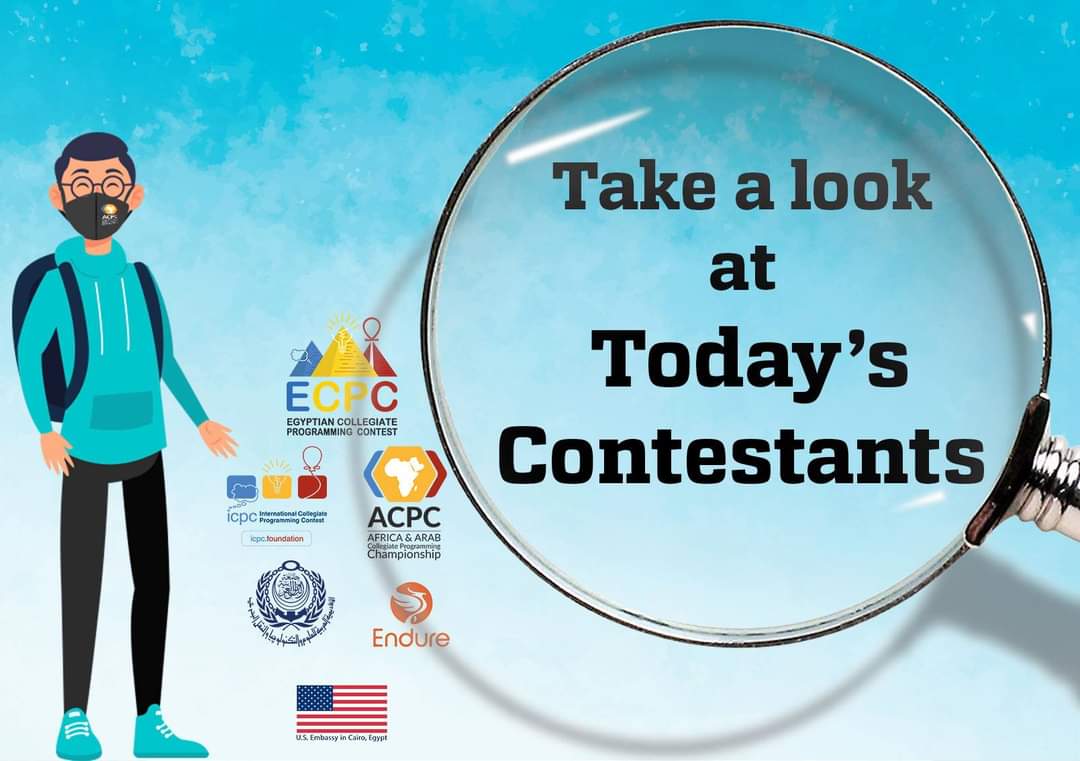 EcpcContest's tweet photo. Today's Contestants are:
Alexandria Engineering.
Modern Academy.
MSA University. 
Cairo Engineering.
El Shorouk Academy.
Kafr Elshaikh FCI.
Nile University. 
Tanta University. 
Thebas Institute.

#ecpc2020_qualification
#ECPC2020
#its_all_about_problem_solving https://t.co/gOXos0tRUi