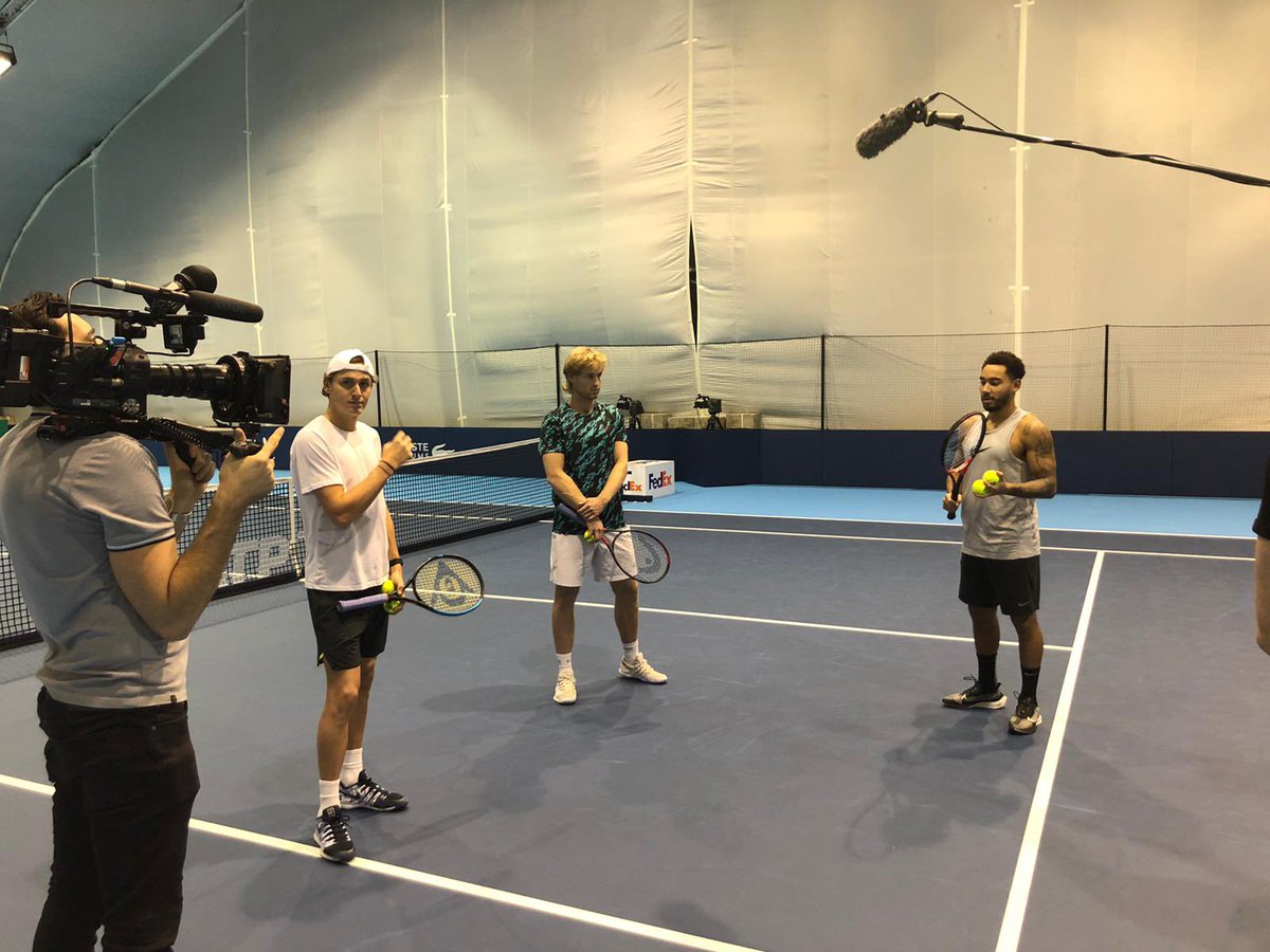 CleanCutMediauk's tweet photo. Josh Denzel filming with doubles alternates Purcell and Saville #NittoATPFinals #cameracrew #film #videoproduction #becleancut https://t.co/RjrviwLvQY