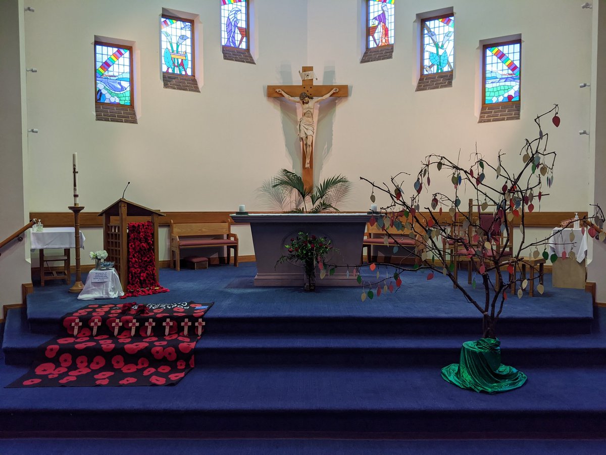 RichSSW's tweet photo. All set for this morning's special Mass of remembrance for our departed family and friends and all bereaved.  Tree of Remembrance with names on the leaves, all to be read out in our Roll Call. 
Join us live at 8.55am or after 10 via the recording. https://t.co/tjGkMTbMwx https://t.co/f6LdO9lzQ1