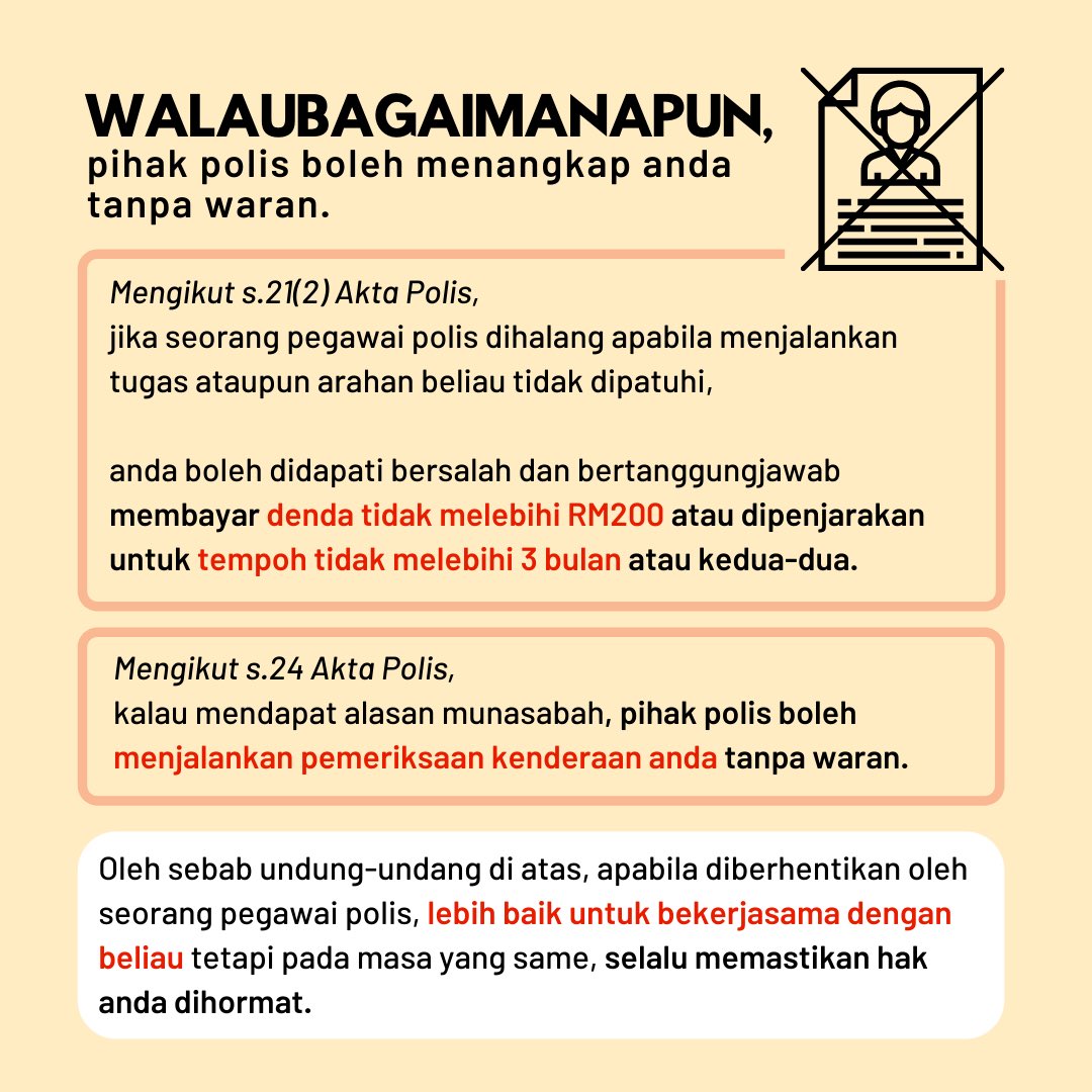 [BM]Sebagai orang awam anda perlu tahu hak anda apabila ditahan polis. Berikut adalah panduan tentang apa yang anda perlu lakukan ketika ditahan, bersama dengan hak-hak anda. 