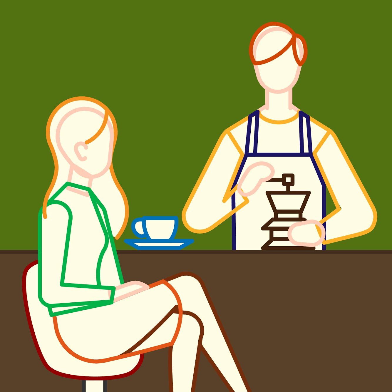 Kaneyan Illustration カフェにて カフェ コーヒー マスター アート デザイン イラスト デジタルアート ベクター ドローウィング アドビ 日本 東京 かねさきあゆみ 金崎 Cafe Coffee Owner Art Design Illustration Degitalillustration Degitalart